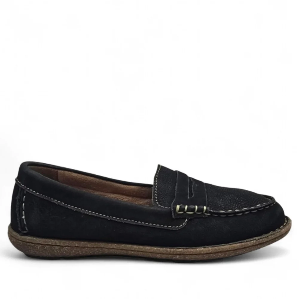 Born Nernia Black Nubuck Leather Penny Loafers Slip‎ On Shoes
